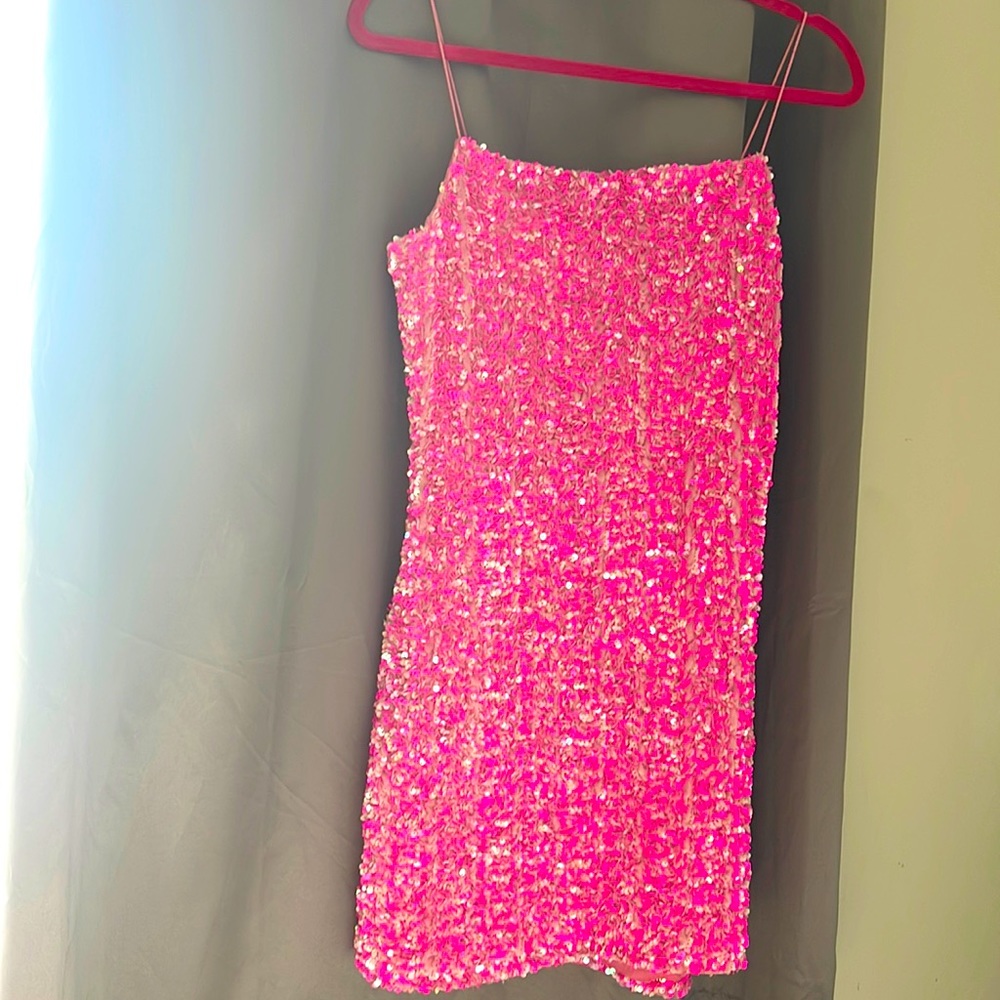 Pink sequins dress size L very lightly worn only once
